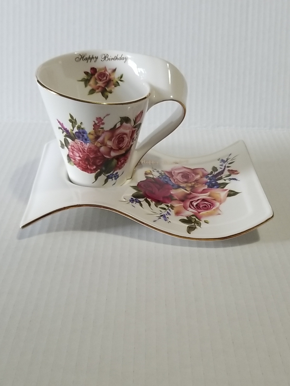 Vintage Adeline Happy Birthday Fine Porcelain Tea Cup And Saucer